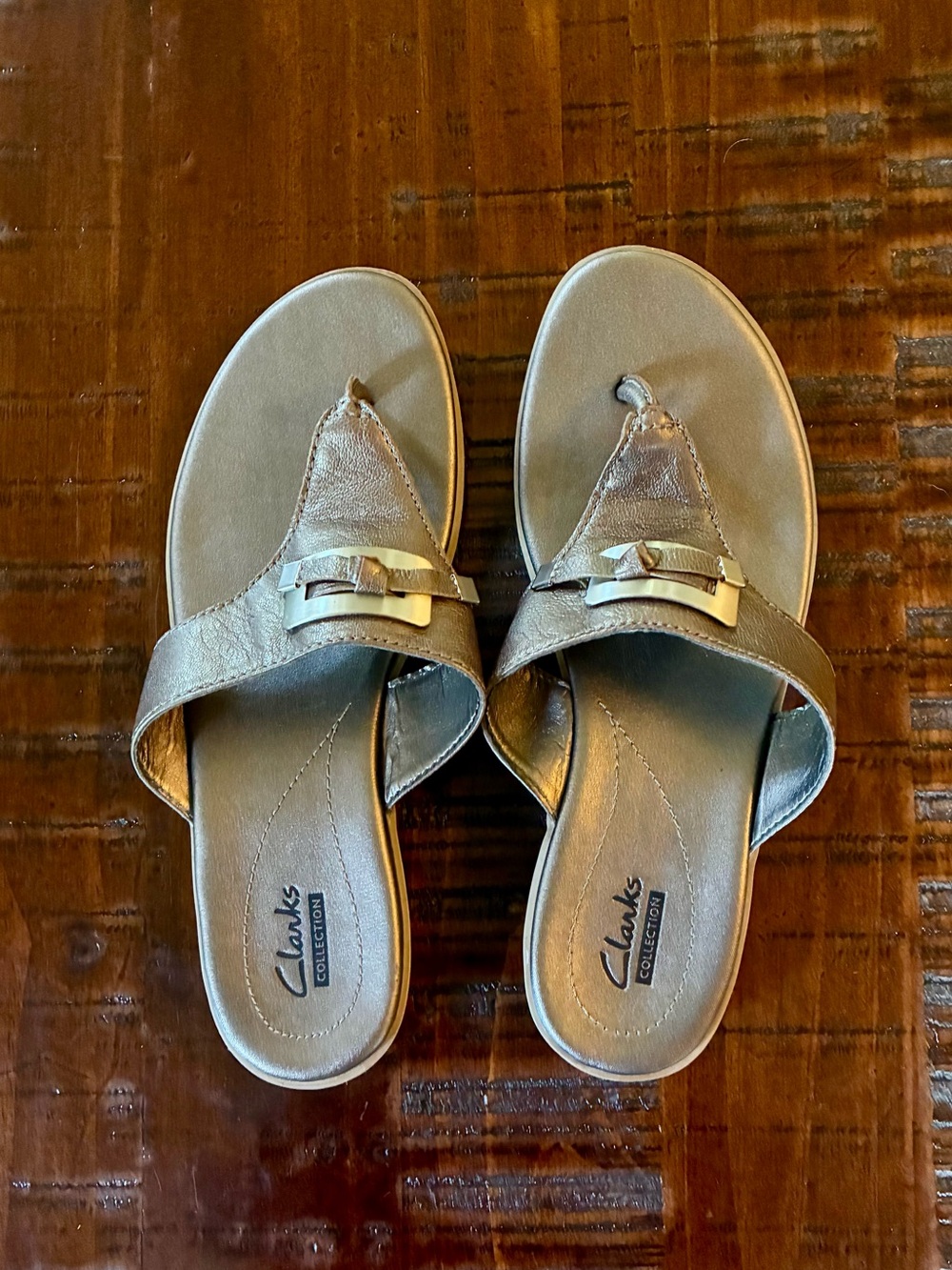 Clarks Metallic Taupe Slip-On Thong Sandals